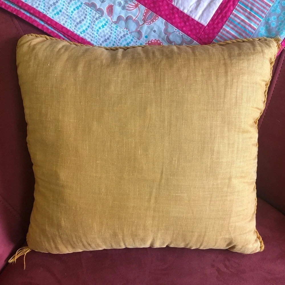 Vintage Handmade Crewel Floral Embroidered Accent Pillow Size 17.5” x 16”